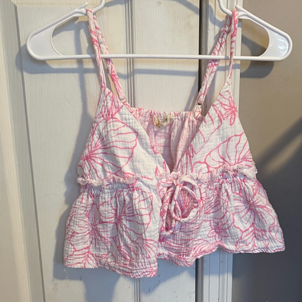 Pink and White Floral Crop Top